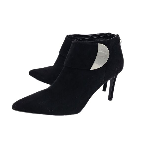 Claudia Ciuti NEW $495 Samoa Black Suede & Silver Stiletto Ankle Boots, Size 7.5 - Picture 1 of 12